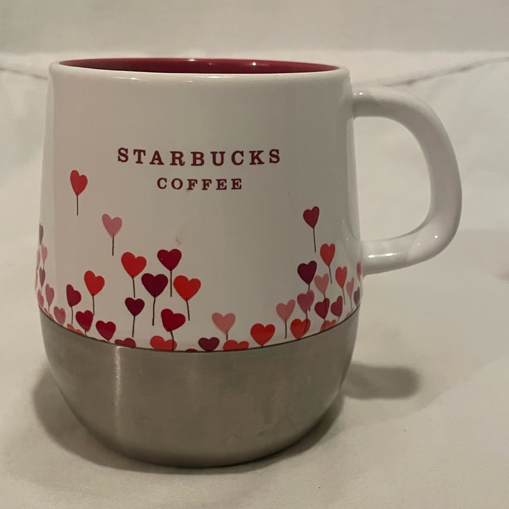 Starbucks White Mug with Red and Pink Hearts